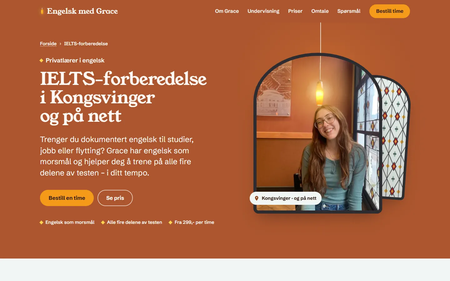 The IELTS preparation page on the Engelsk med Grace website