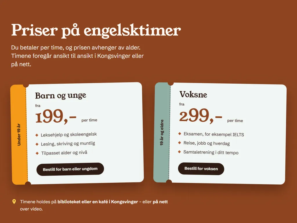 Lesson prices shown as perforated transit tickets