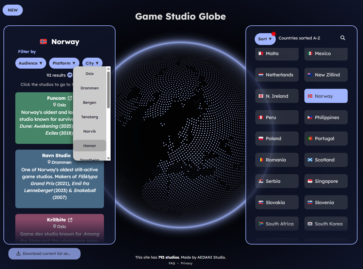 Game Studio Globe interactive world interface