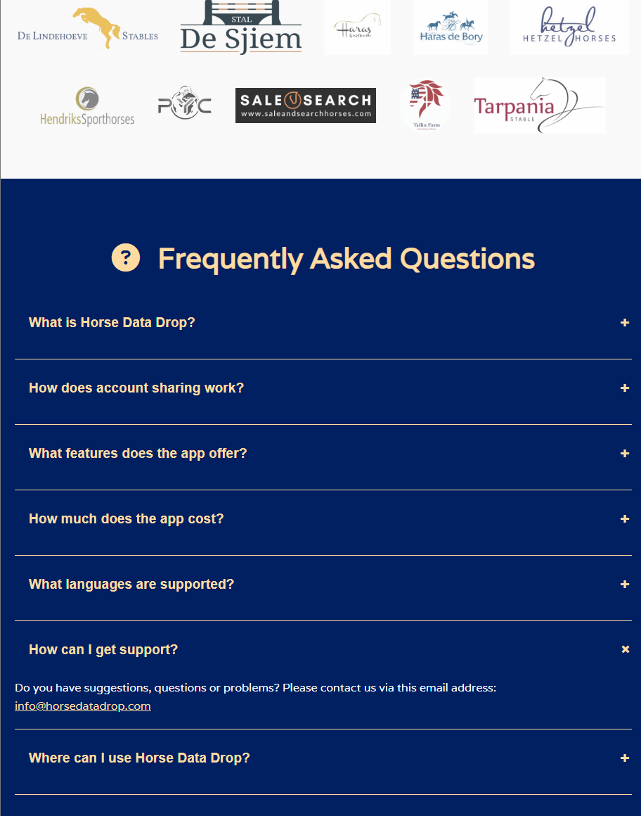 Horse Data Drop FAQ and sponsor content section