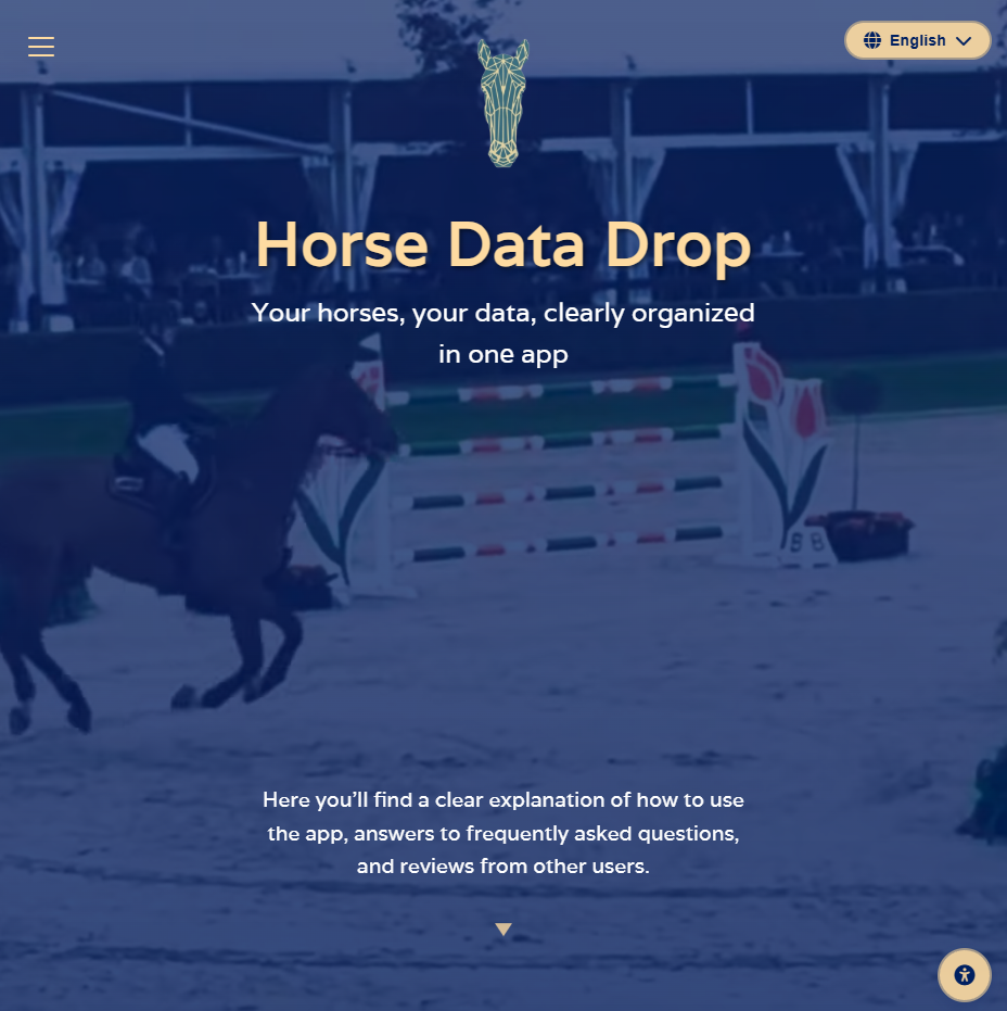 Horse Data Drop homepage with product overview sections