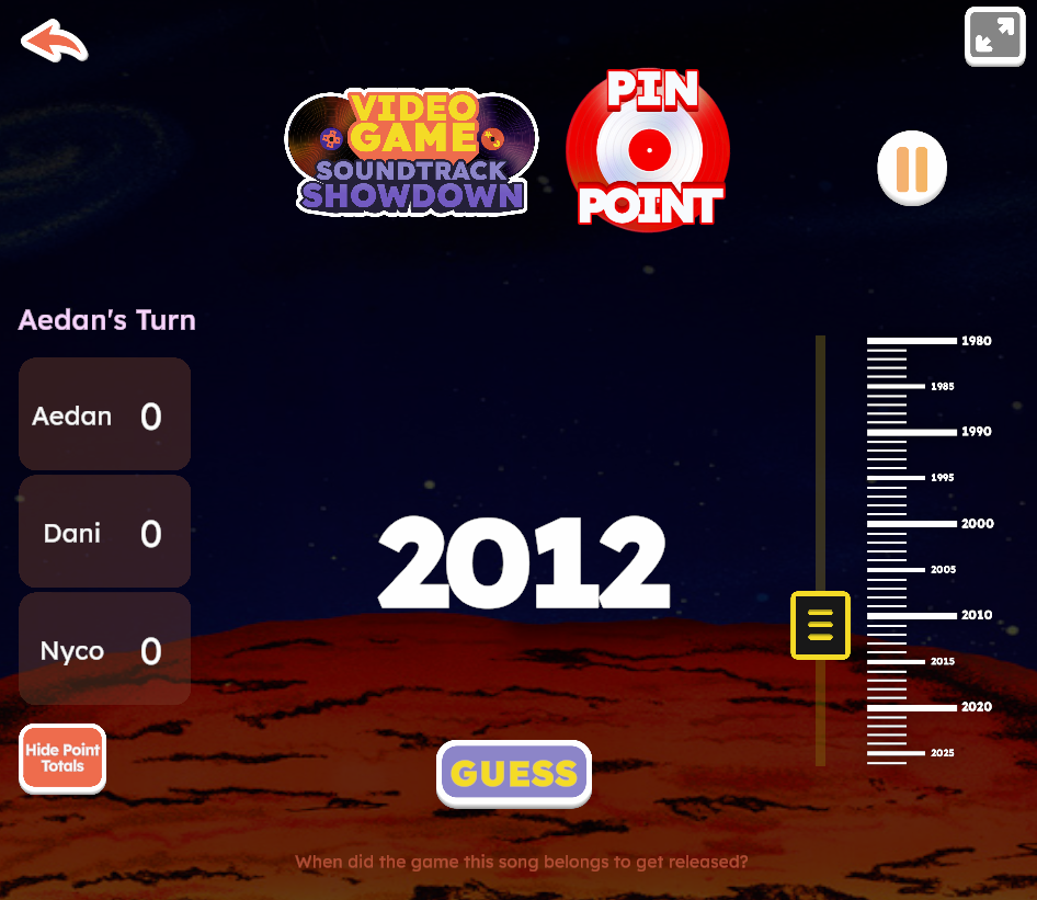 Party game mode screen for soundtrack showdown trivia