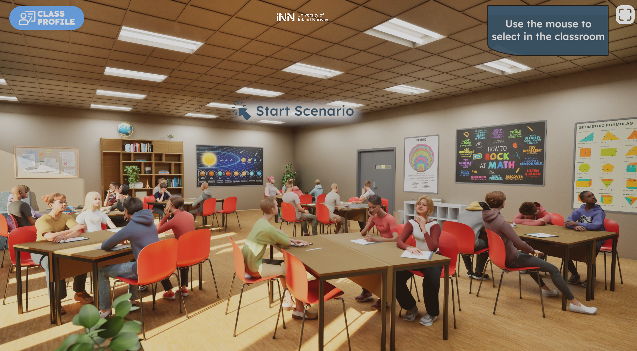 Teacher simulation first-person classroom scene